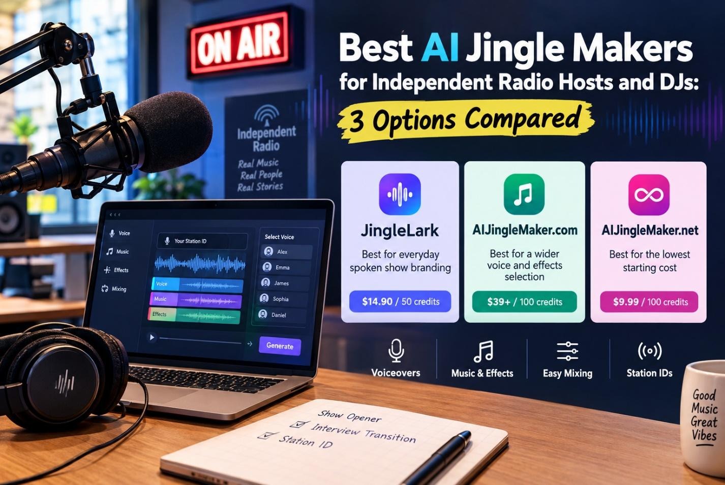 Best AI Jingle Makers for Independent Radio Hosts and DJs: 3 Options Compared